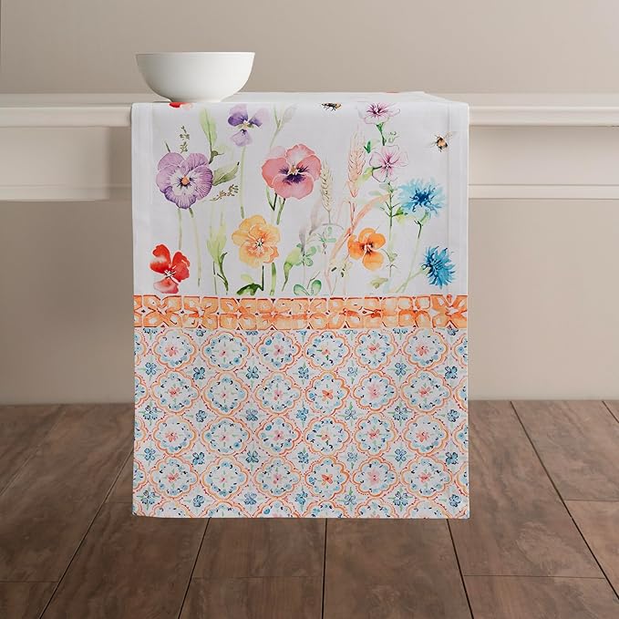Maison d' Hermine Table Runner 100% Cotton Single Layer Table Runners 108 inches Long Decorative for Home Kitchen Dining Party Wedding Bridal Shower Spring Summer (Summer Whisper , 14.50" x 108")