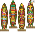 4 Pcs Surfboard Decorations for Party Welcome to Paradise Sign Tropical Bar Table Centerpieces Surfboard Beach Signs for Home Summer Theme Wood Tropical Birthday Party Decor(Tiki Style)