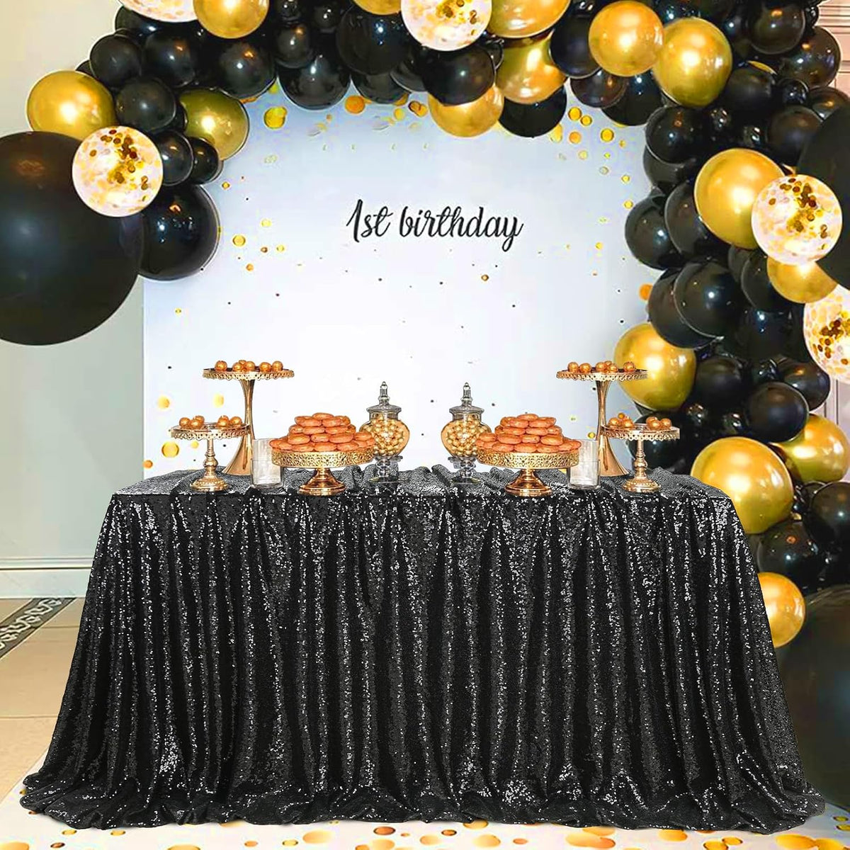 SoarDream Black Sequin Tablecloth 90"x156" Party Glitter Table Cloth