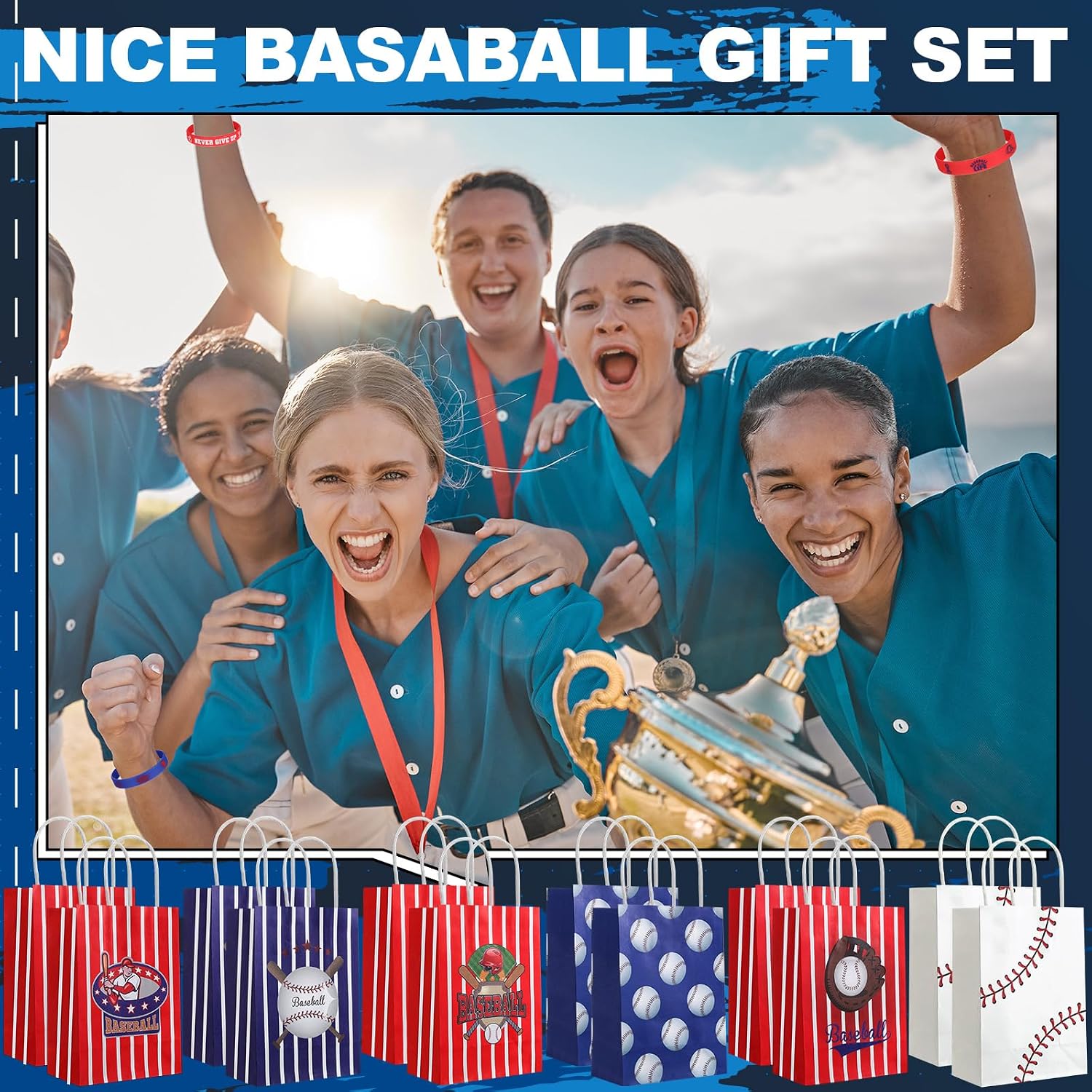 72 Pcs Baseball Party Favors Set Includes 24 Paper Gift Bags 24 Silicone Wristbands 24 Sports Stress Balls Goodie Bag Fillers Gifts for Sports Themed Birthday Party Supplies