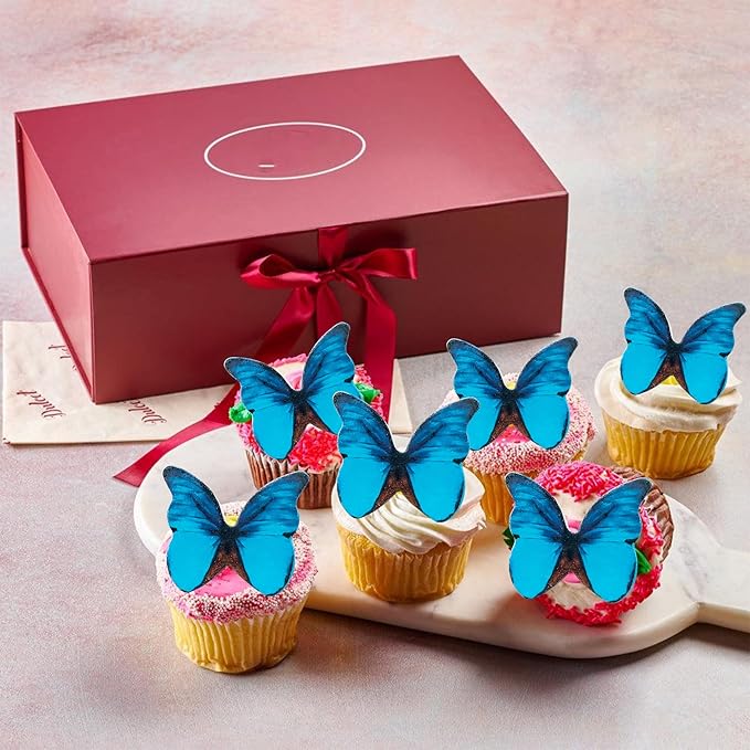 Ephlyn 48Pcs Edible Butterfly Cupcake Toppers 3D Cute Butterfly Cake Picks for Baby Shower Bridal Shower Boys Girls Birthday Party Cake Decorations Supplies Blue
