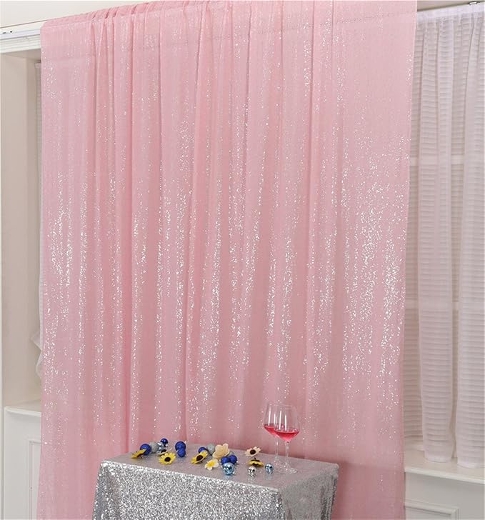 Eternal Beauty Pink Sequin Backdrop, 7x7 Ft Glitter Background Curtains for Shimmer Photography Party Wedding Birthday Back Drop Decor