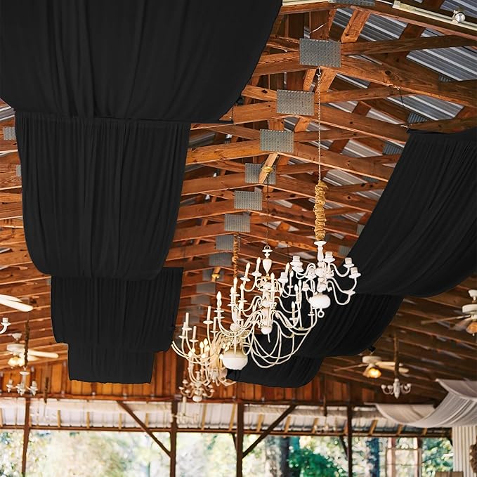 6 Panels Black Ceiling Drapes for Wedding, 5ftx15ft Ceiling Drapes Cheesecloth Sheer Fabric Curtain Wedding Arch Draping Fabric Romantic Ceilings Decorations for Weddings Party Ceremony Stage
