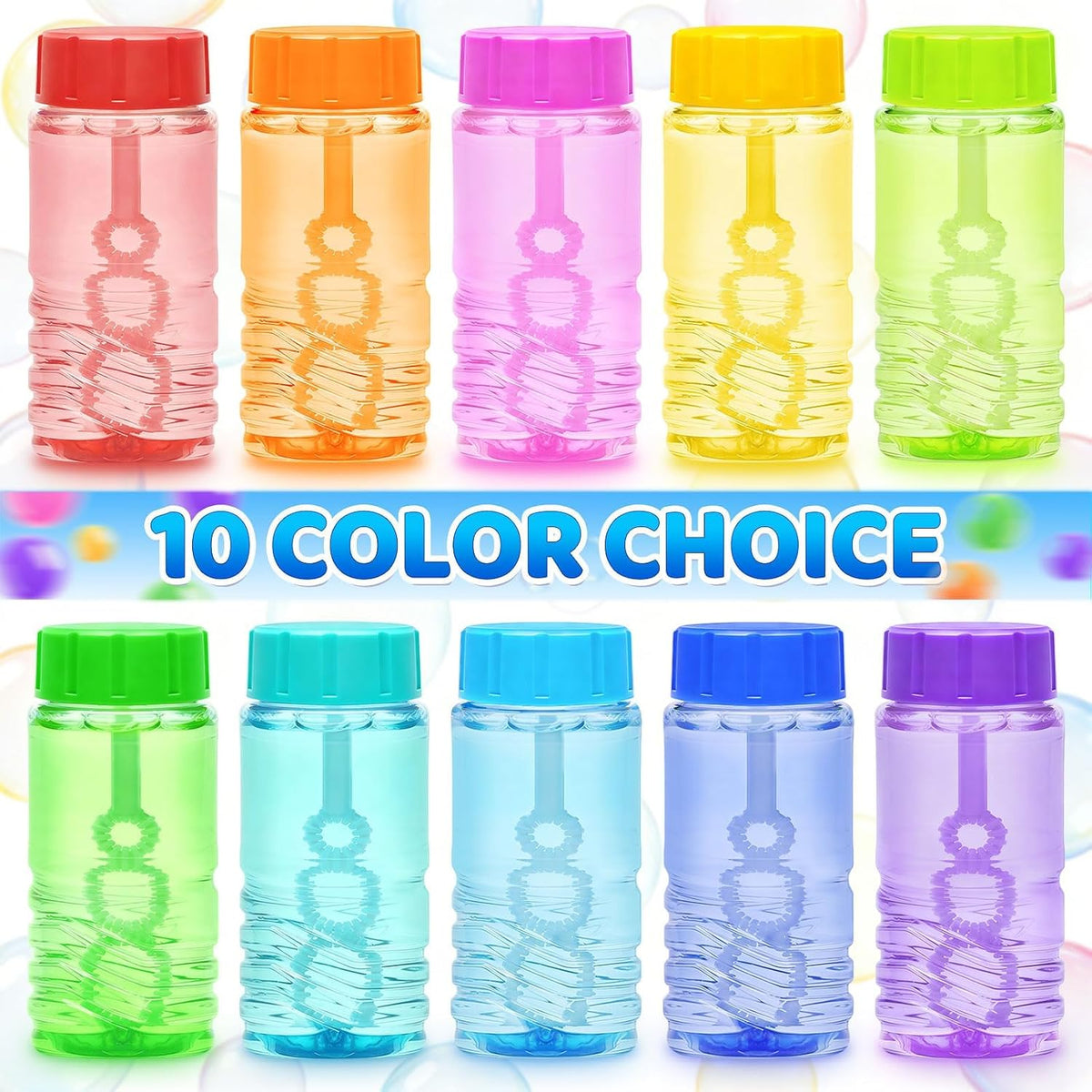 60 Pcs Neon Bubble Solution Bottles Bulk, Lid Attached Wands Party Favor