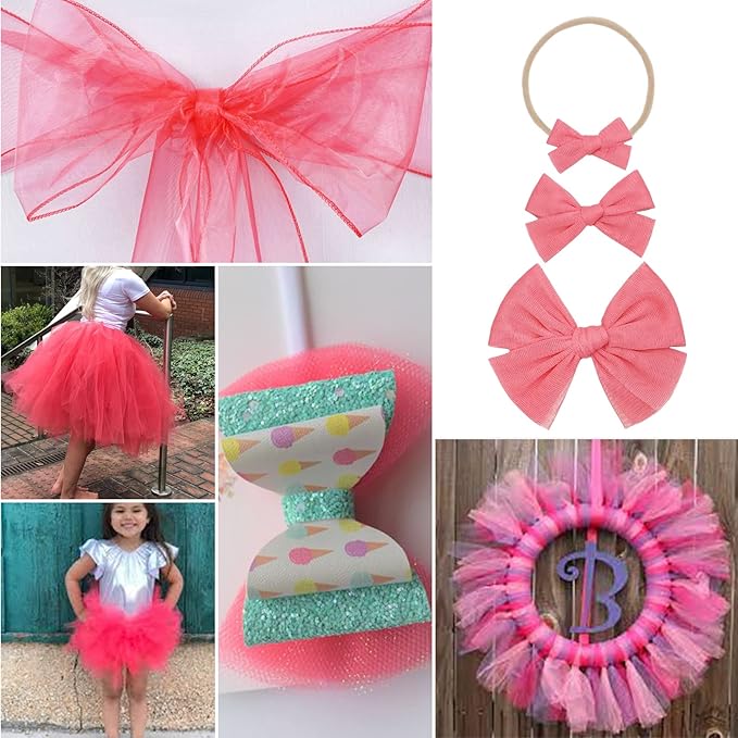 Coral Tulle Fabric Rolls 6 Inch by 200 Yards (600 feet) Fabric Spool Tulle Ribbon for DIY Coral Tutu Bow Baby Shower Birthday Party Wedding Decorations Craft Supplies