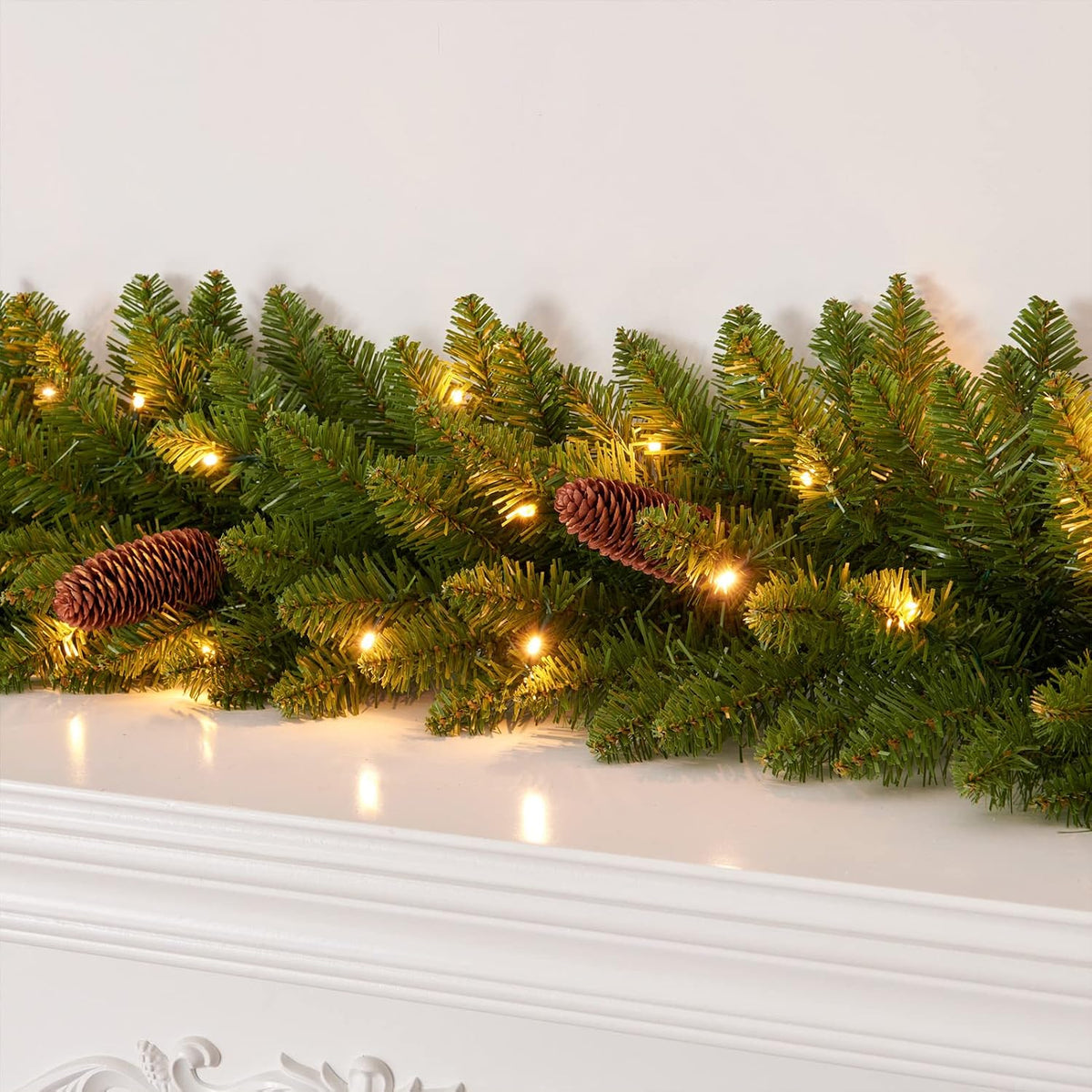 9 ft christmas garland pre-lit 70 led lights shown in use