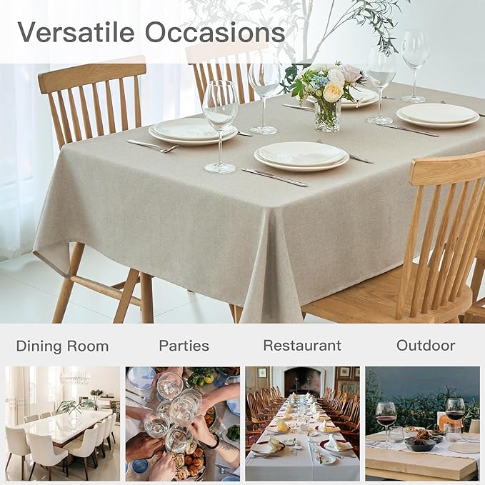 maxmill Linen Texture Tablecloth Water Resistance Antiwrinkle Spillproof Wipeable Washable Fabric Table Cloth for Dining Room, Buffet Banquet Party Holiday Dinner, Rectangular 60 x 108 Inch, Linen