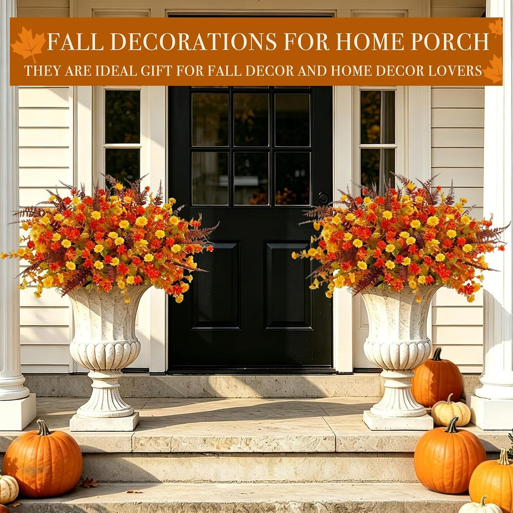 artificial fall flowers for outdoors fake mums, 3 shown in use