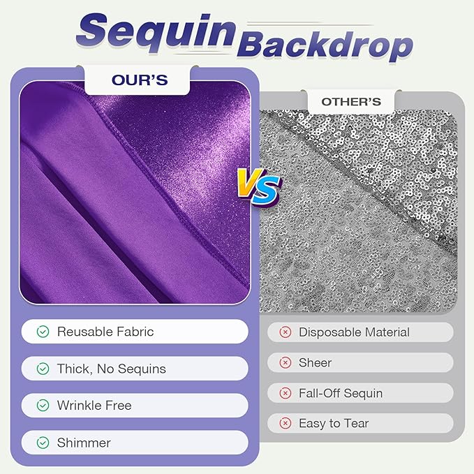 10x10 ft Glitter Purple Backdrop Curtain for Parties, Wrinkle Free Thick Purple Sequin Backdrop, 2 Panels 5×10FT Shimmer Photo Backdrop Drapes for Themed Party Wedding Photographs Background