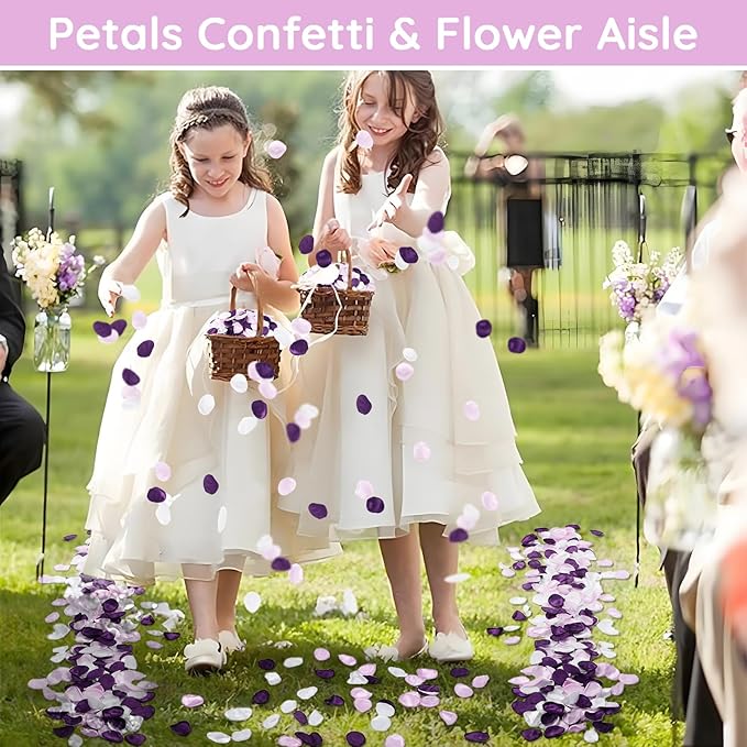 Suream Silk Flower Petals for Wedding, Purple Flower Girl Petals for Decoration, Silk Rose Petals for Bridal Shower Wedding Aisle Table Centerpieces Reception Tables Romantic Night Decoration(300 Pcs)