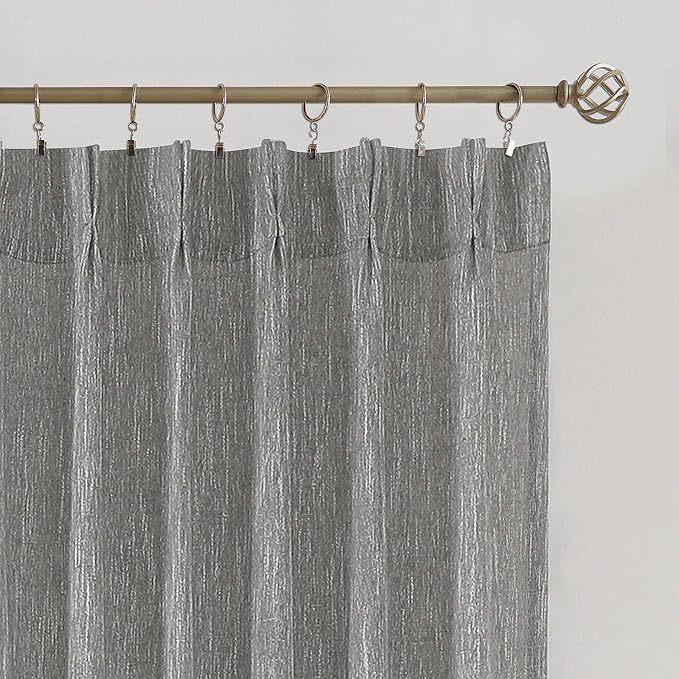 Vision Home Gray Pinch Pleated Semi Sheer Curtains Textured Light Filtering Window Curtains 84 inch for Living Room Bedroom Rayon Blended Charcoal Grey Pinch Pleat Drapes with Hooks 2 Panels 40"Wx84"L
