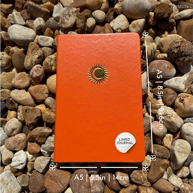 SETTINI Lined Journal, Ideal for Journaling - A5 Vegan Leather Notebook, 192 Archival-Quality Pages, QuillEase Bleed-Free Paper, Inner Pocket & Bookmark - Orange Journal for Women & Men, Orange Sun