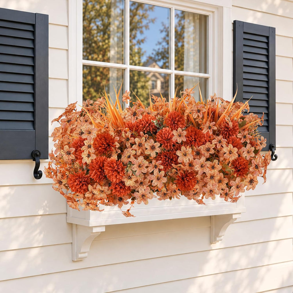 15 bundles artificial mums for outdoors, faux mums shown in use