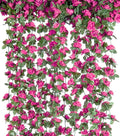 6 Pcs x 8.2 ft Flower Garland Artificial Rose Vine Flowers with Green Leaves Hanging Fake Roses Vine for Room Party Home Wedding Birthday Christmas Wall Arch Decor, Spring Magenta Flower