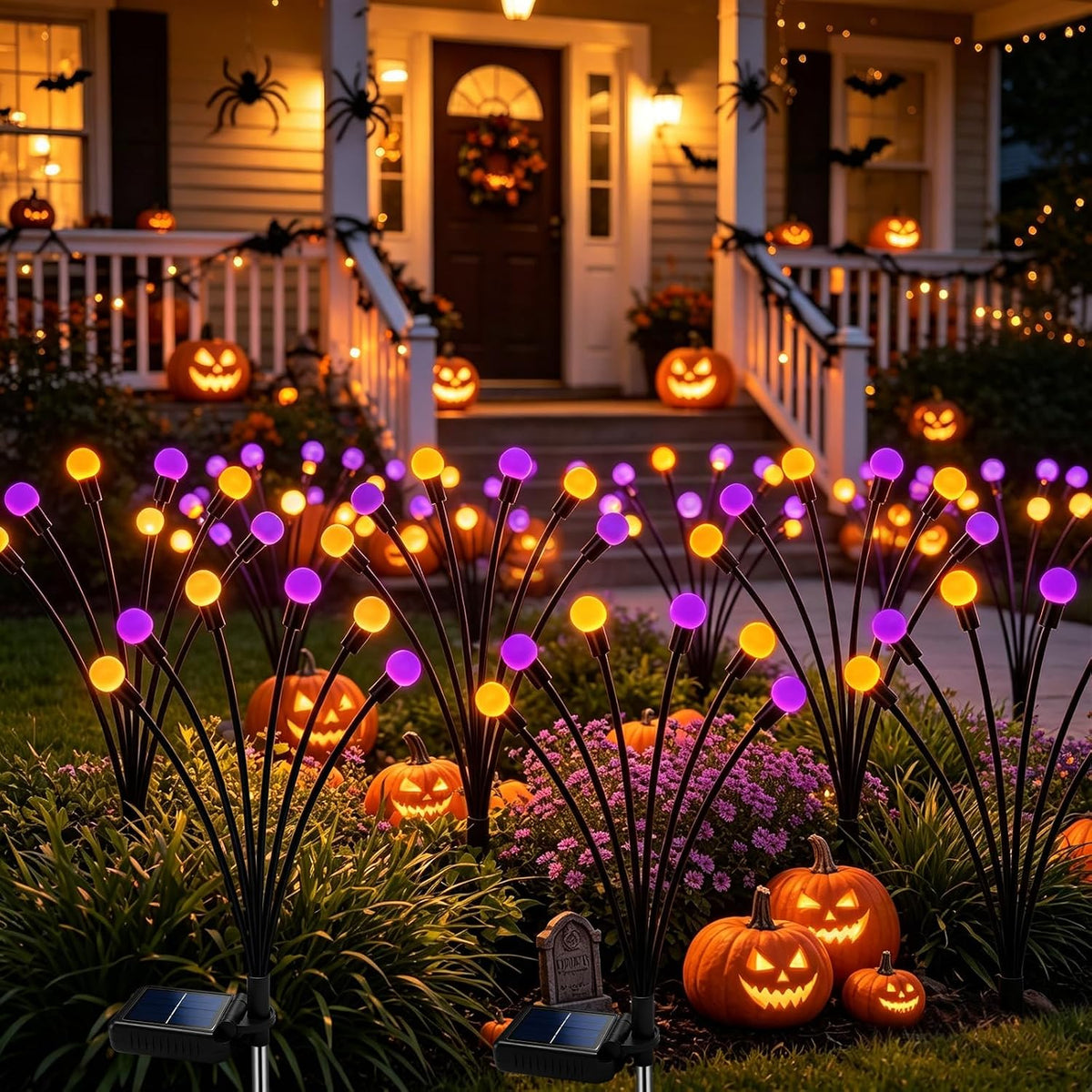 VOOKRY 4 Pack Halloween Decorations Outdoor, 24 LED Solar Firefly Lights Outd...