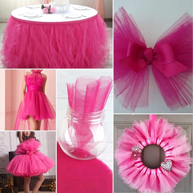 Fuchsia Tulle Fabric Rolls 54 Inch by 40 Yards Tulle Bolt Spool for Wedding Decorations DIY Tutu Baby Shower Table Skirt Ceiling Decor Birthday Party Craft Supplies