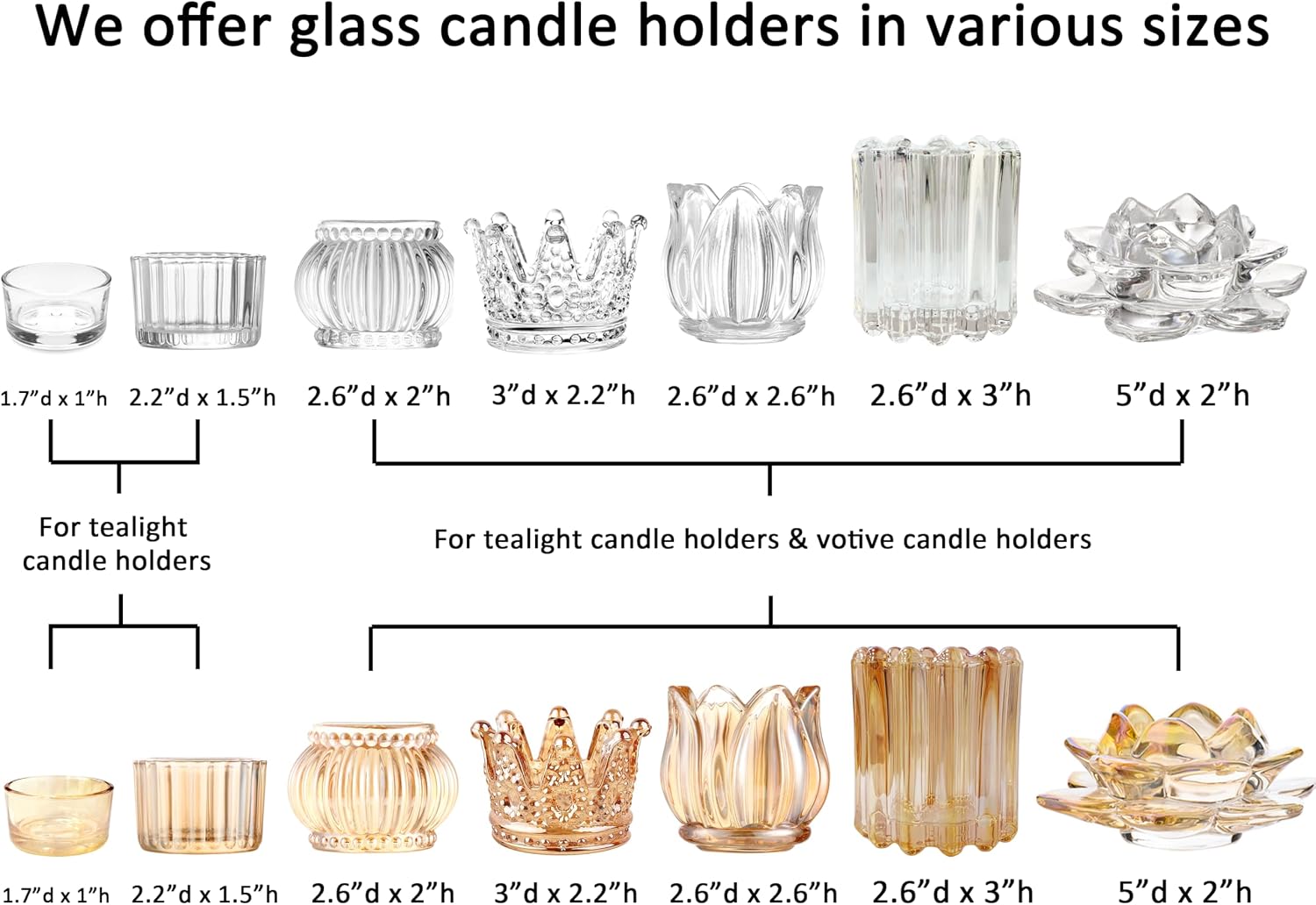 GOLDEAL 24 Pcs Colorful Crown Glass Tealight Holders Decorative,Votive Candle Holders Bulk,Candlestick for Wedding, Party,Dinner, Home Table Decor.