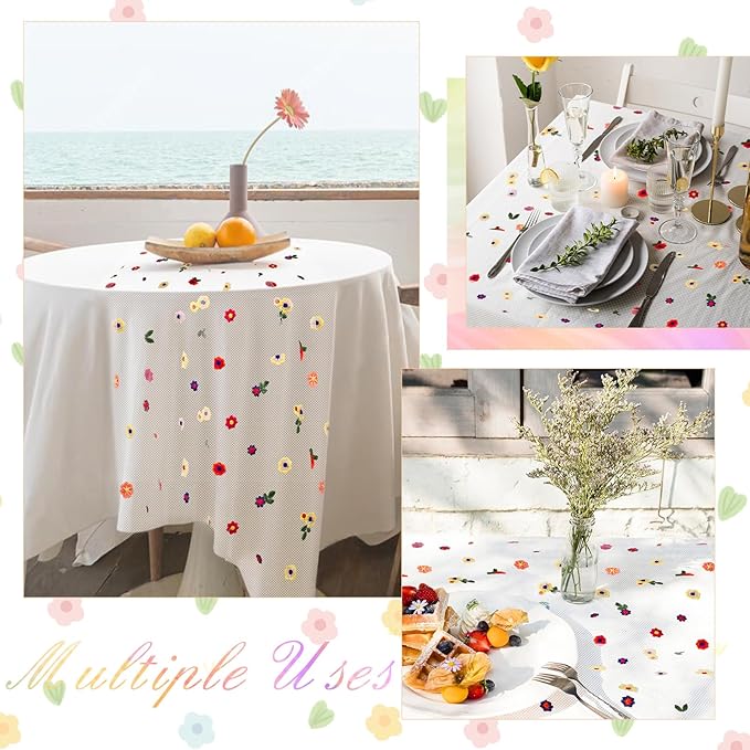 BINBE 3pcs Ivory Daisy Fall Table Runner Embroidery Gauze 10FT Florals Seasonal Tulle Holiday Birthday Kitchen Dining Table Decor for Home Party