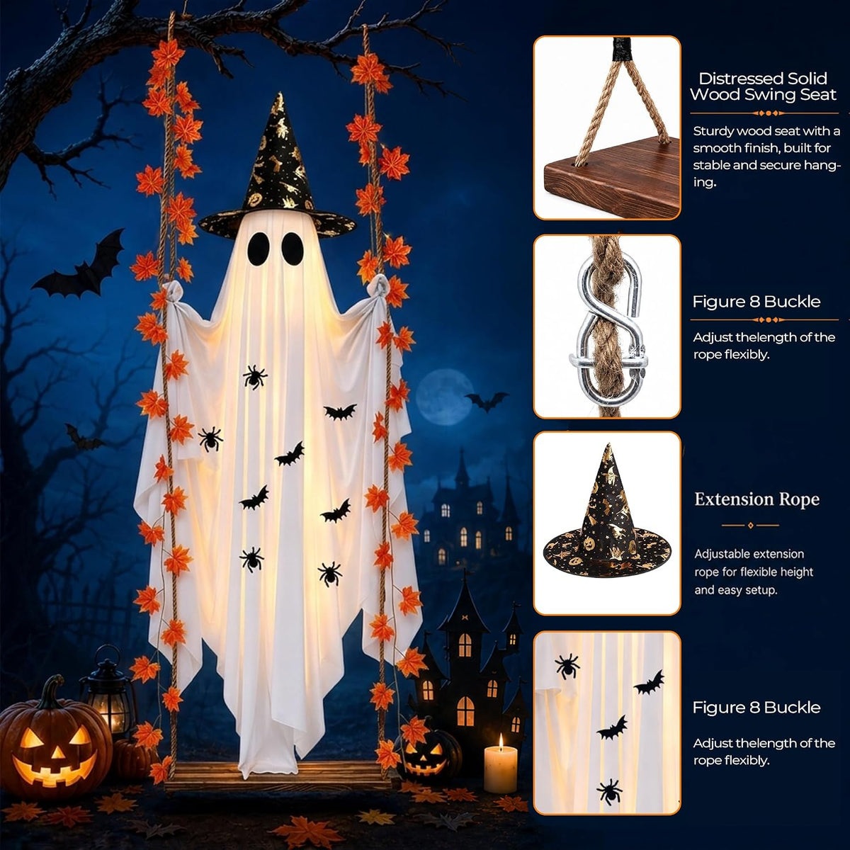 Halloween Decorations Outdoor, 5.4FT Large Hanging Swing Ghost Outdoor Decor ...