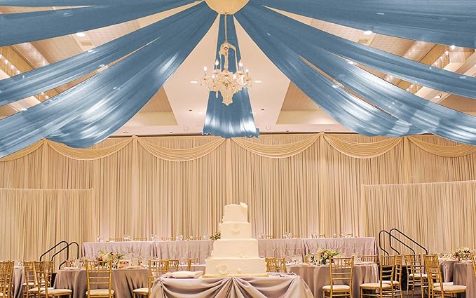 6 Panels Dusty Blue Ceiling Drapes for Wedding 5ftx10ft Ceiling Drapes Wedding Arch Draping Fabric Cheesecloth Sheer Curtain Romantic Ceiling Decorations for Weddings Party Banquet Ceremony Stage