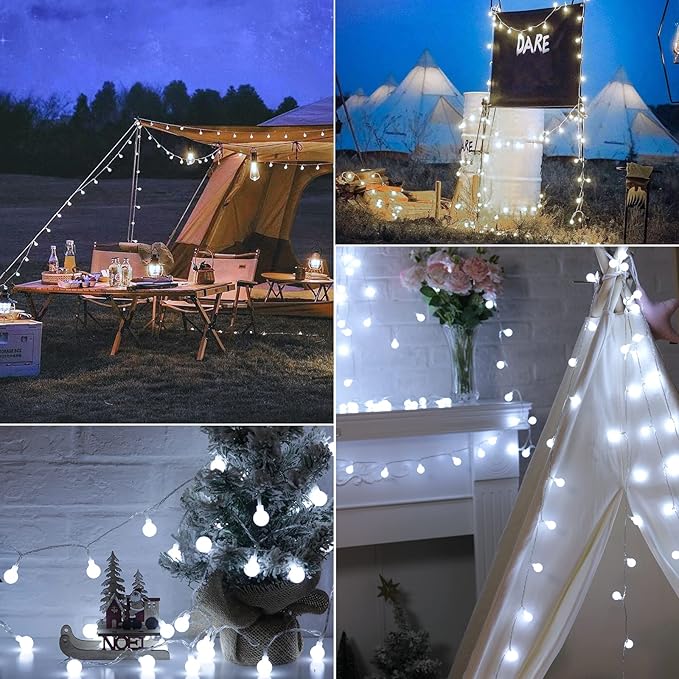 Minetom 66 Feet 200 Led Globe Ball String Lights - Fairy Plug-in With Remote, Waterproof for Indoor Outdoor Party Wedding Christmas Tree Garden Decoration, Pure White