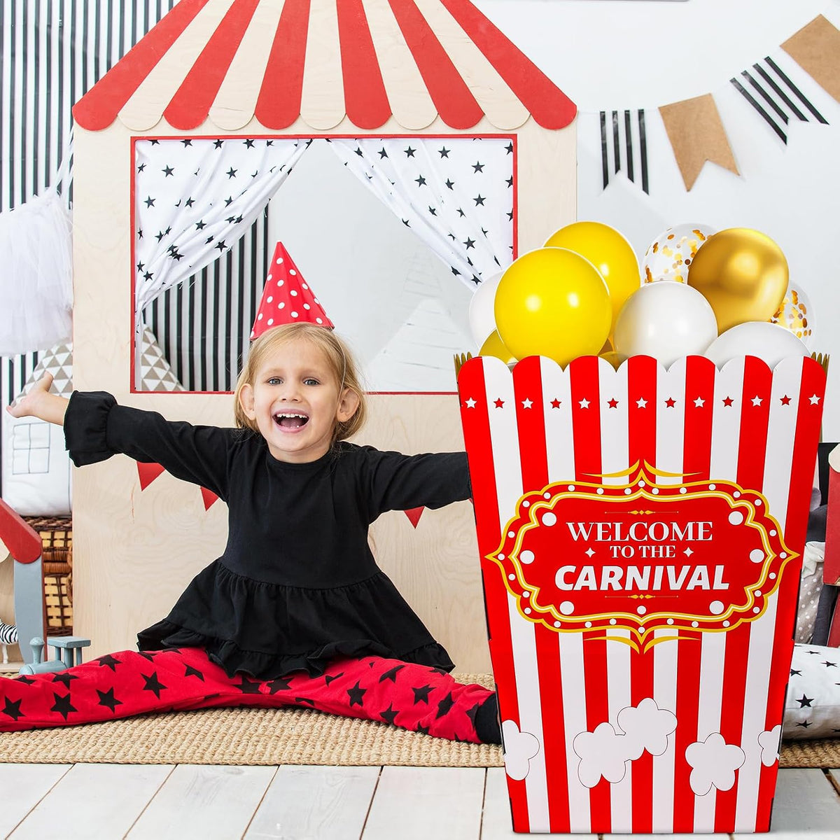 Blosssound 60 Balloons Giant Popcorn Box Decoration Stand Carnival Party