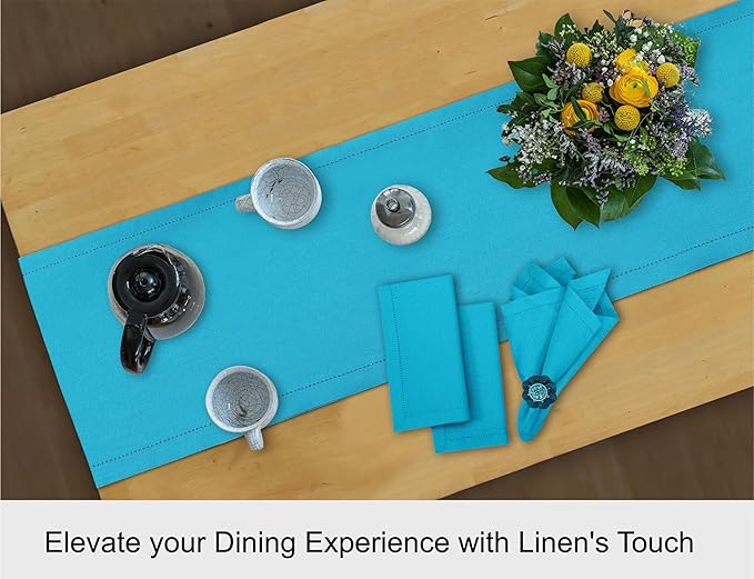 Ruvanti Linen Table Runner 108 Inches, Classic Hemstitch, Washable, Reusable, Non-Slipping, Stain Resistant- Perfect for Parties, Weddings, Dinners, Thanksgiving, Christmas, Indoor use – Blue