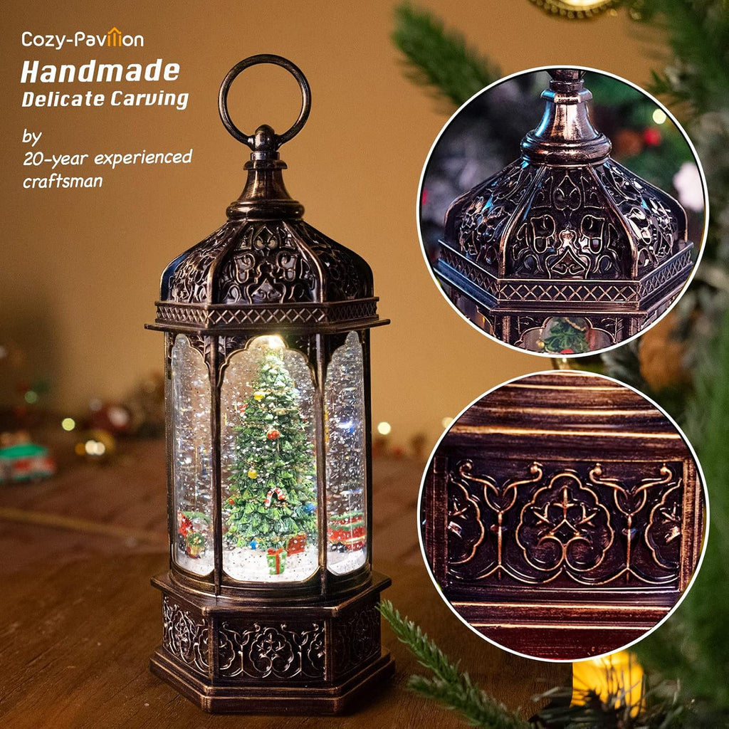 Musical Christmas Tree Snow Globe with Timer, Decorative Trains Rotate with Music, Christmas Ornaments Music Box for Friends, Women, Adults, 12.7''
