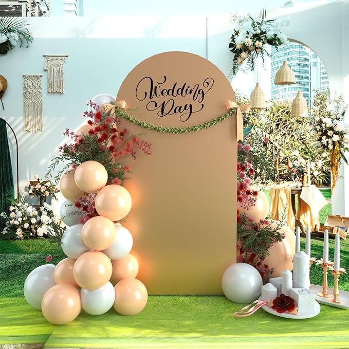 bricia Wedding Arch Backdrop Stand Cover, 6FT Double Sided Stretchy Arch Cover Fitted Wedding Birthday Party Banquet Decoration (Champagne 72''Lx31.2''W)
