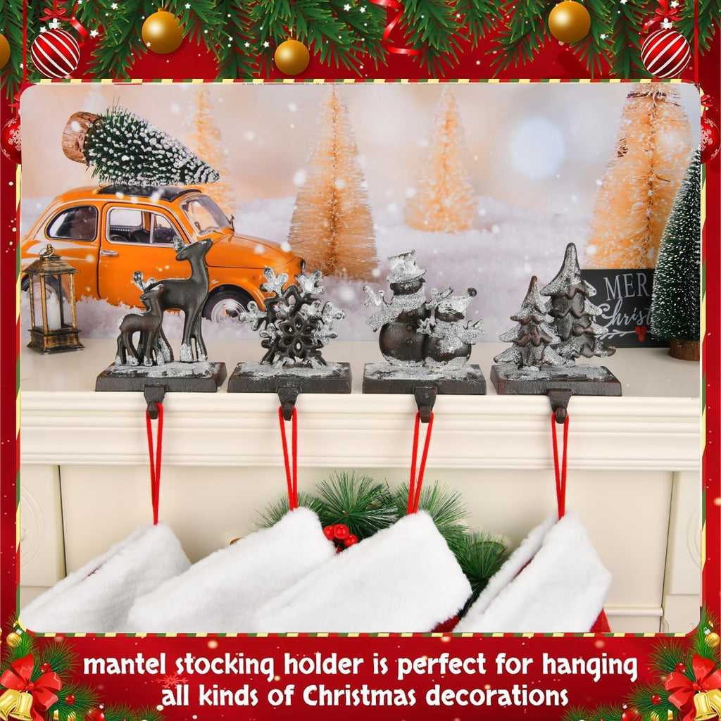 4PCS Iron Stocking Holders for Mantle Mantle Stocking Hanging Hook Xmas Weighted Christmas Stocking Holder Heavy Duty Farmhouse Vintage Fireplace Stocking Hanger for Christmas Decor (Iron,4)