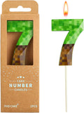 PHD CAKE 2.76 Inch Number 7 Pixel Birthday Candles Crystal, Green Miner Number Candles, Cake Number Candles, Party Celebration, Style Candle