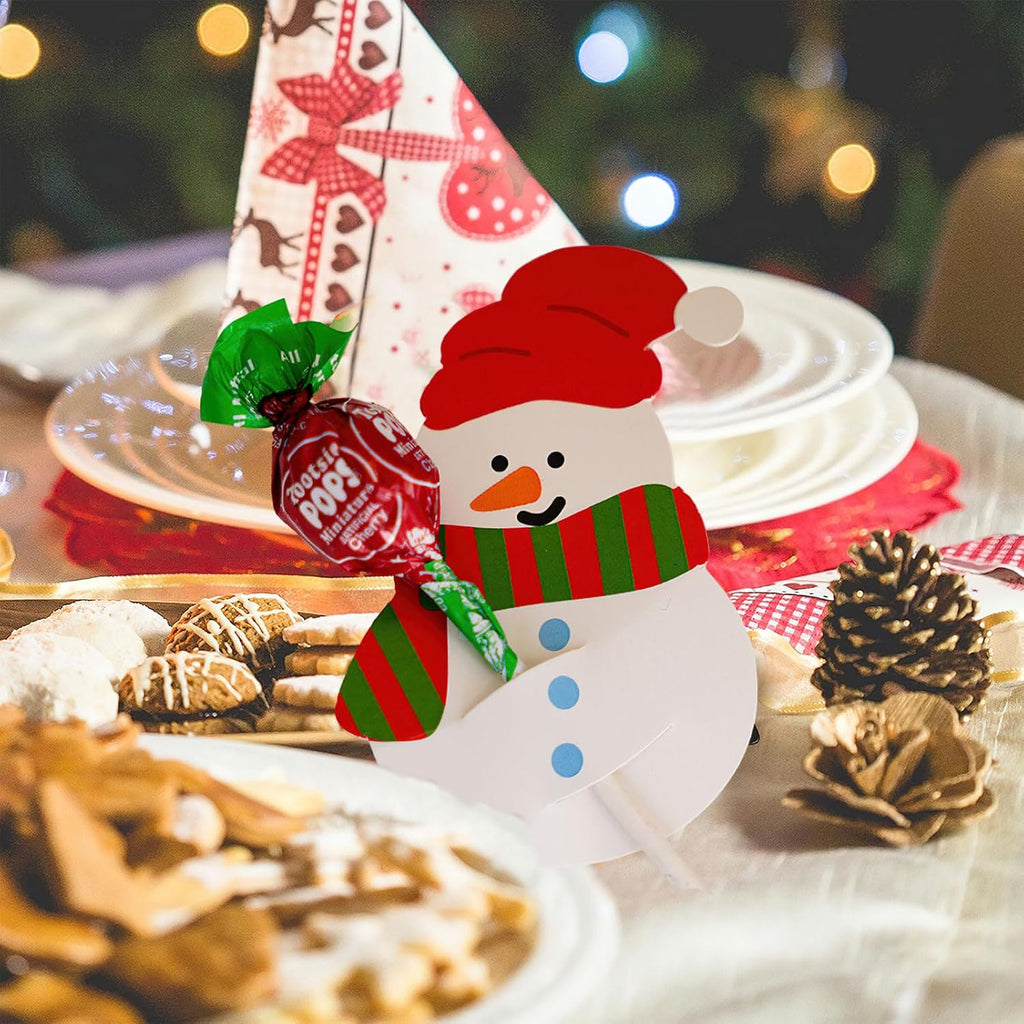 100 Pcs Christmas Lollipop Paper Cards DIY Santa and Snowman Cartoon Paper Candy Holders Lollipop Candy Holder Party Supplies Decorated