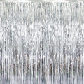 GOER 3.2 ft x 8.2 ft Metallic Tinsel Foil Fringe Curtains Party Photo Backdrop Party Streamers for Birthday,Graduation,New Year Eve Decorations Wedding Decor (Silver,5 pcs)