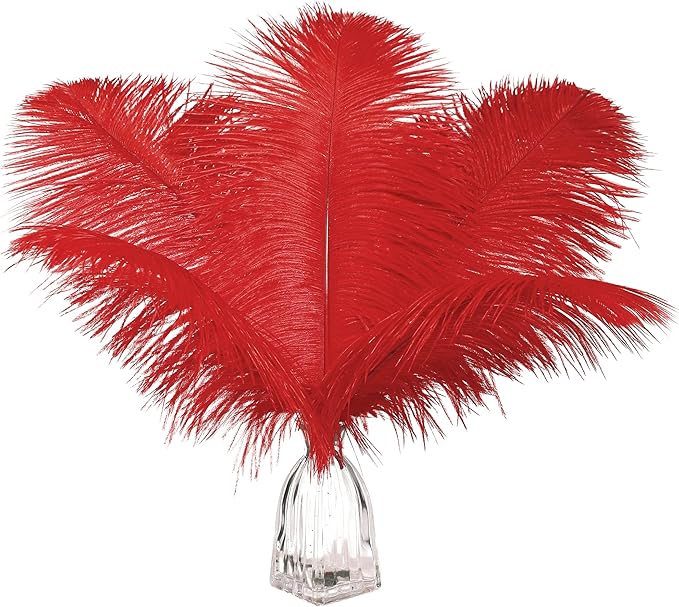 12pcs Natural Bright Red Ostrich Feathers 12-14inch (30-35cm) for Wedding Party Centerpieces，Flower Arrangement and Home Decoration.