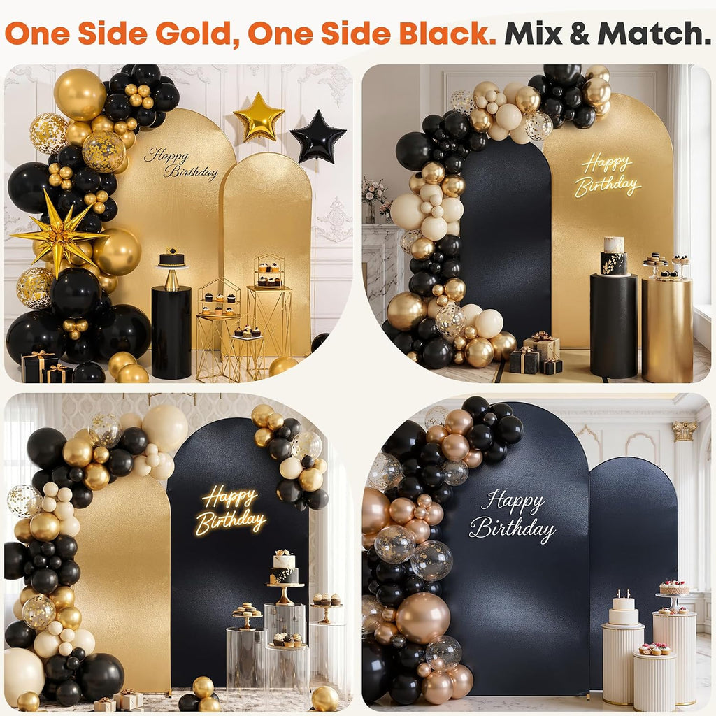 gold black glitter arch backdrop cover 2set 6 shown in use