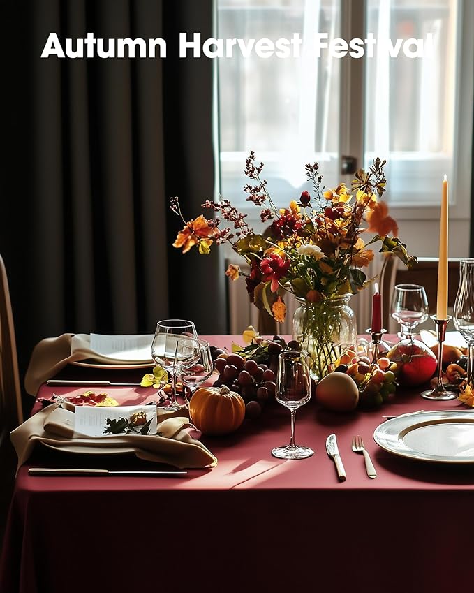 Pureegg Plastic Table Cloth Disposable 10 Pack, 54 x 108 Inch Table Cloths, Party, Thanksgiving Decorations, Harvest, Fall Tablecloths, Rectangle, Maroon Plastic Cover, Leakproof & Sturdy, Burgundy