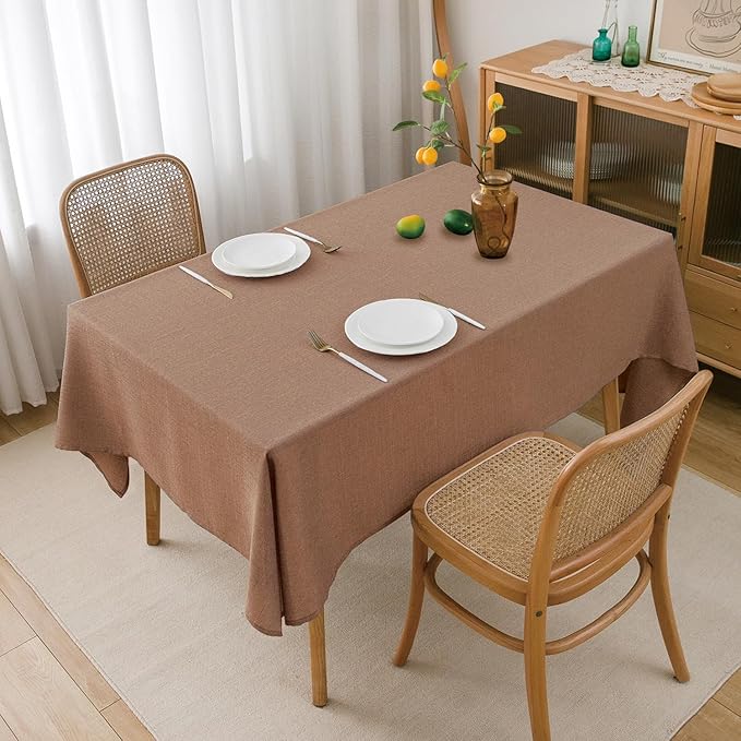 NLMUVW Linen Tablecloth Rectangle Tables 6ft, Water Resistant Textured Table Cloth Farmhouse Table Cover for Kitchen Dining Coffee, Mocha, 54 x 102 Inch