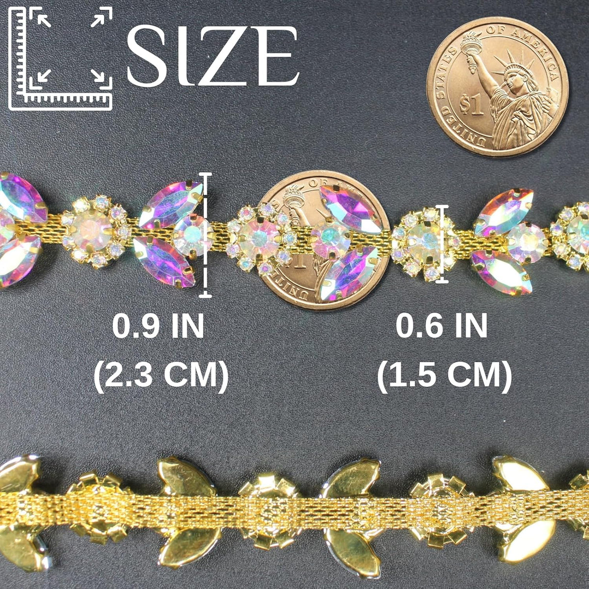 3 yard rhinestone trim chain silver string crystal, front angle view