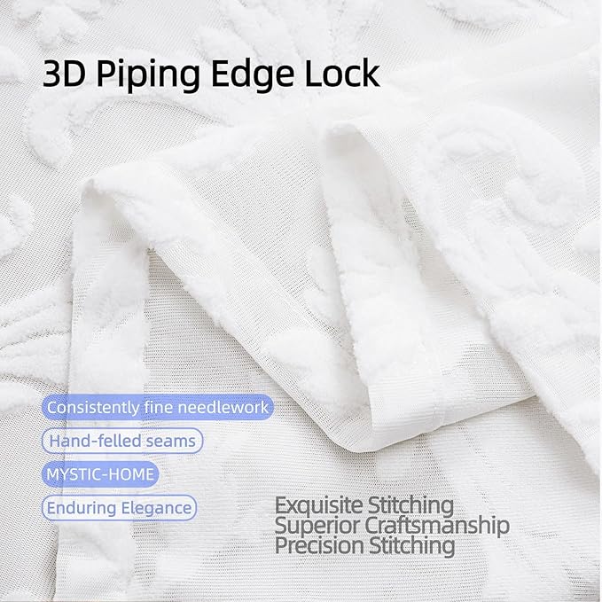 White Sheer Curtains for Living Room Boho Rod Pocket Light Filtering Curtain Drapes 95 inches Long 2 Panels Set with Floral for Bedroom 3D Flocked Texture & Rococo Motifs Window Curtains 52"W*95"L