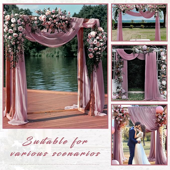 Dusty Rose Wedding Arch Draping Fabric 2 Panels 20Ft Length x 28" Width Arch Drapes Chiffon Fabric Sheer Curtains Backdrop for Party Bridal Decorations Wedding Ceremony Ceiling Stage Reception Decor