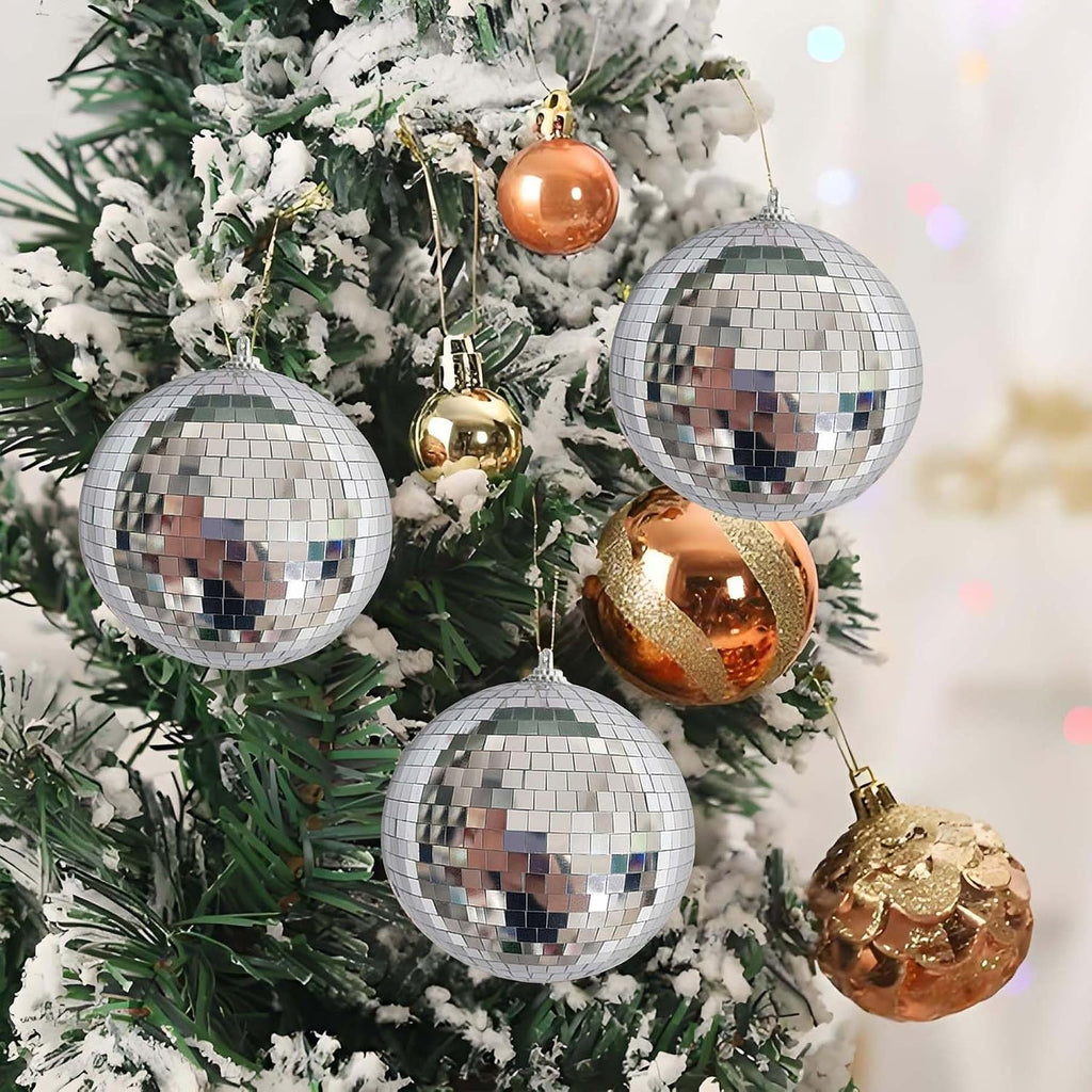 4Pcs Christmas Balls Ornaments for Xmas Tree - Shatterproof Christmas Ball Xmas Tree Decorations Hanging Ball Silver PET 4in x 4 Pack