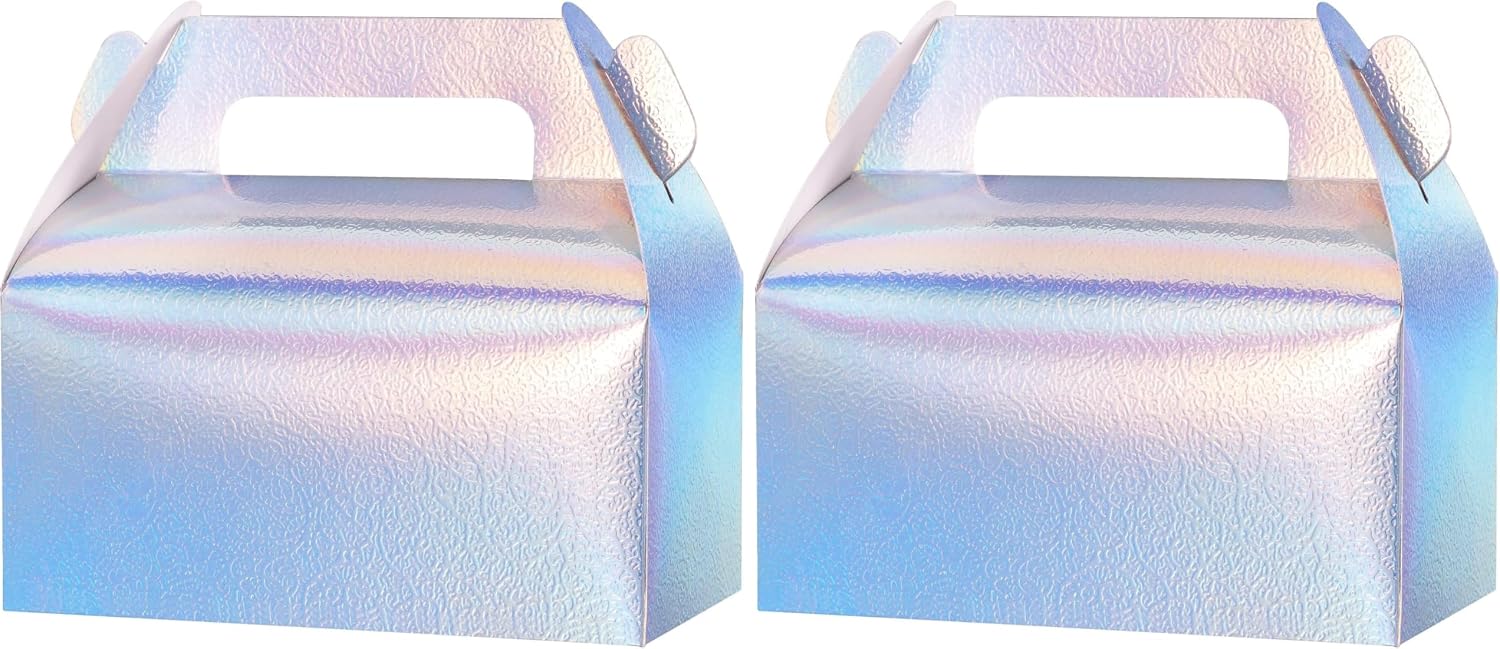 UnicoPak 60 Pack Iridescent Party Favor Bag Boxes, Goodie Favor Boxes for Treats Cookies Candies, Ideal for Theme Birthday Party, 6.5x3.5x3.5 Inches