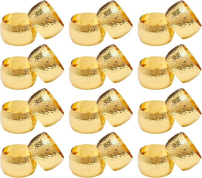 Farmlyn Creek Gold Napkin Ring Set of 12 for Weddings & Events - 1.8 x 1.8 in Zinc Metal Round - Reusable Zinc Design