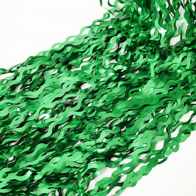 4Pcs Wavy Green Fringe Backdrop -3.3x6.6ft Green Streamer Foil Curtains for Jungle Party Decorations | St Patricks Day Decorations | Football Decorations | Xmas