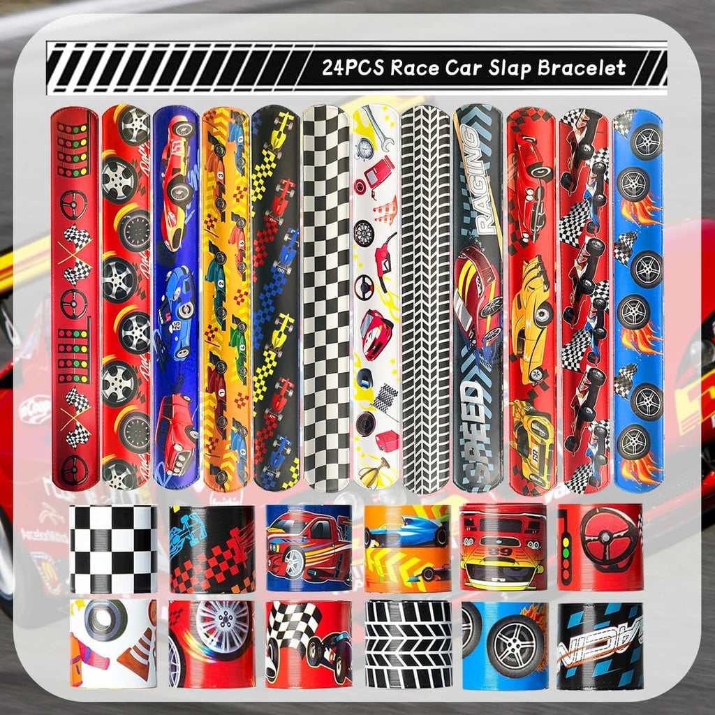 CZWXOXO 24 Pcs Race Car Party Decorations Favors Racing Bracelet Racing Wristbands Bracelet Checkered Slap Bracelets Dirt Bike Task Game Decorations Car Birthday Party Supplies