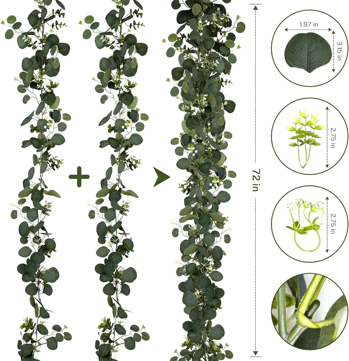 yijxpoin 6pcs eucalyptus garland, 6ft green flower garland shown in use