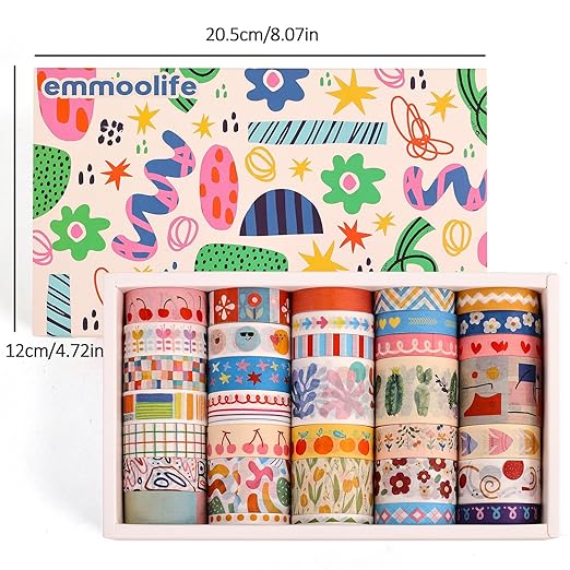 emmoolife 35 Rolls Washi Tape Set, Colorful Cute Floral Writable Decorative Tapes for Scrapbooking and Journaling, Junk Journal Supplies, Bullet Journaling for Women Girl 5-30mm Wide 9.84ft Long/Roll