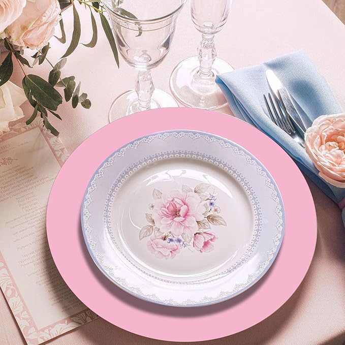 50 Pieces Pink Paper Place Mats Light Pink Round Disposable Table Mats Decorative Placemats for Wedding Bridal Shower Pink Birthday Party Dining Decor