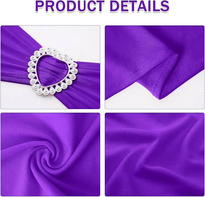 Howhic Pack of 30 Spandex Chair Sashes Bows Stretch Chair Cover Band with Buckle Slider Universal Elastic Chair Ties for Wedding Banquet Party Event Decoration (Purple)