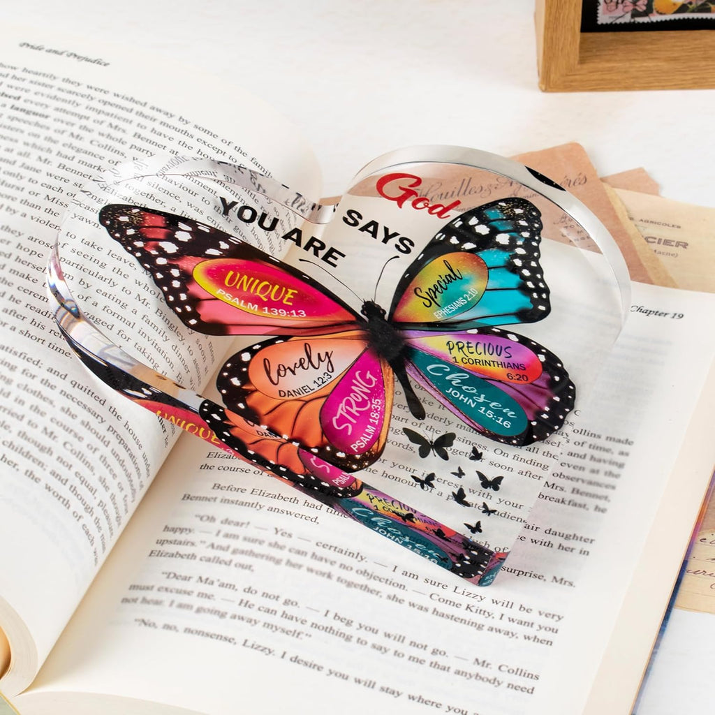 Christian Gifts for Women Birthday, Butterfly Inspirational Gifts for Mom, Sister, Coworker, Catholic Female, Friends, Girl, Religious Spiritual Gift, Home Office Desk Decor Sign
